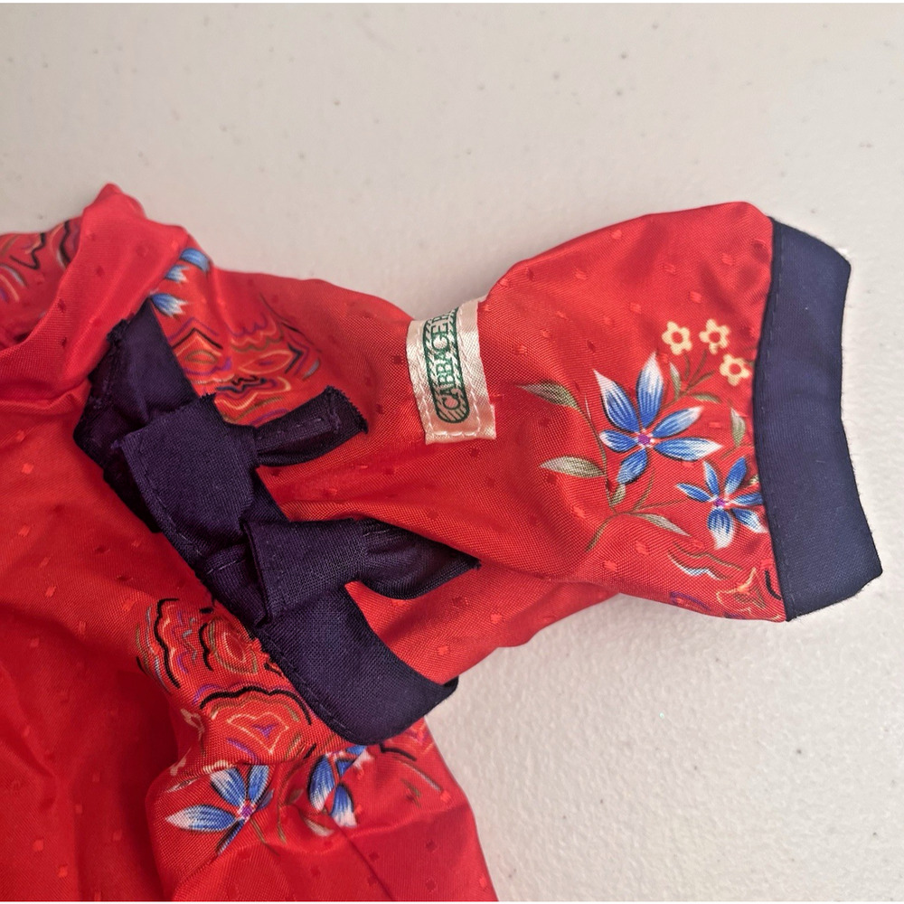 Vintage Coleco Cabbage Patch Kids Oriental Red Silk Flower Print Shirt Top Set - Picture 4 of 11